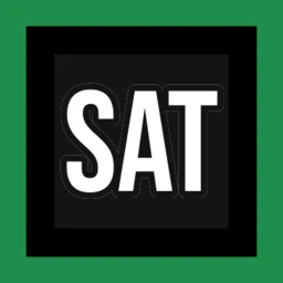Satsuma's clan badge: white condensed lettering reading SAT on a black square, on an emerald field.